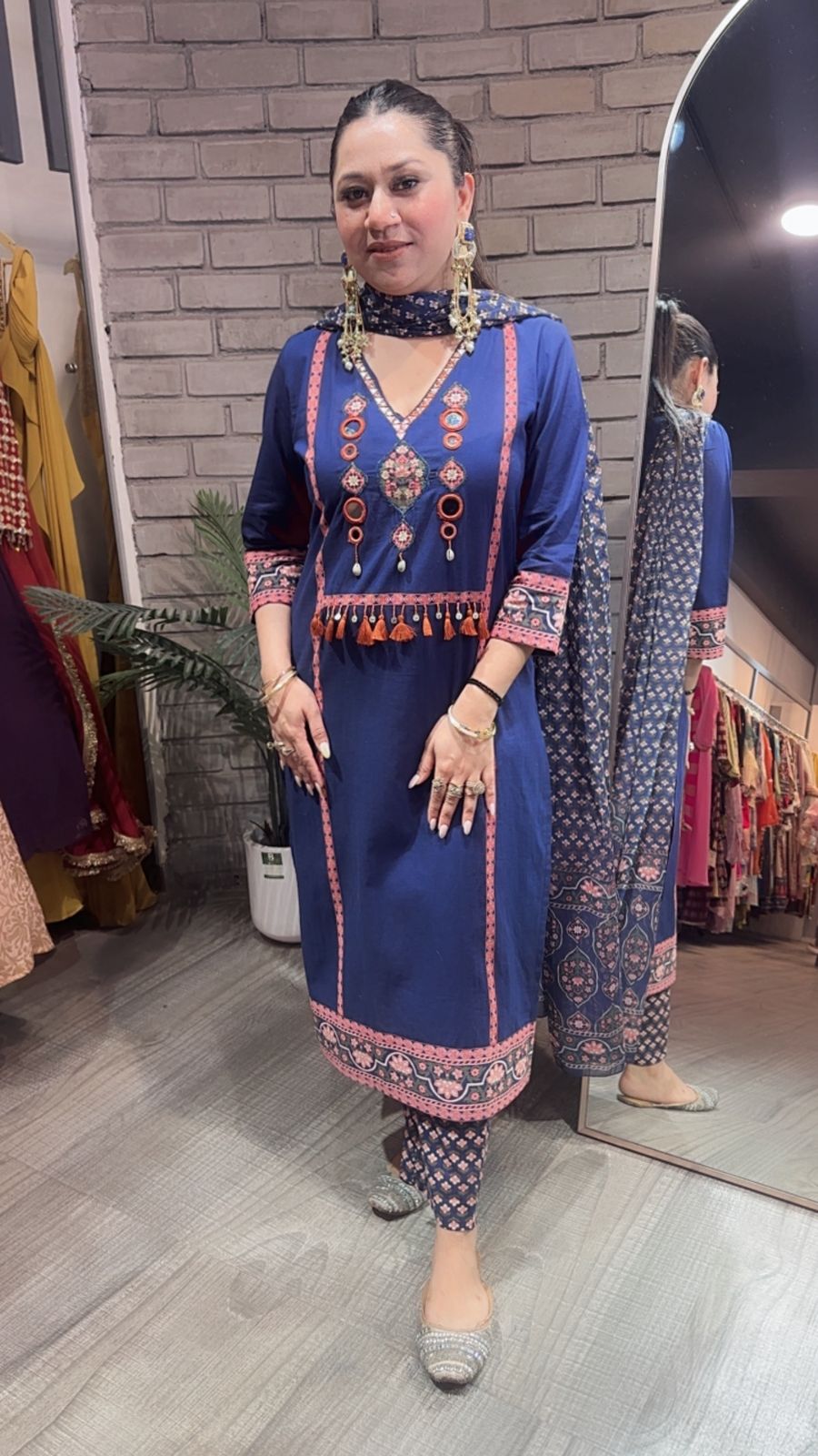 Kajra Navy Blue Designer Cotton Suit