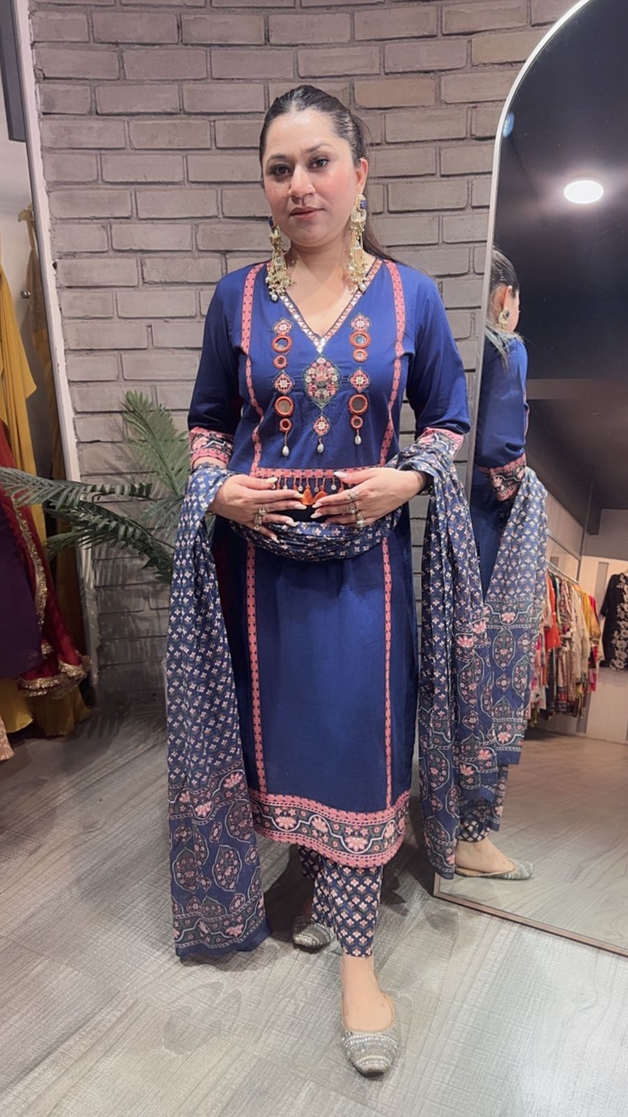 Kajra Navy Blue Designer Cotton Suit