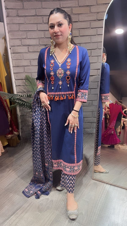 Kajra Navy Blue Designer Cotton Suit
