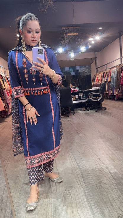 Kajra Navy Blue Designer Cotton Suit