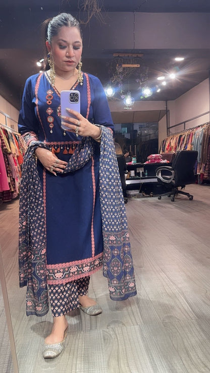 Kajra Navy Blue Designer Cotton Suit