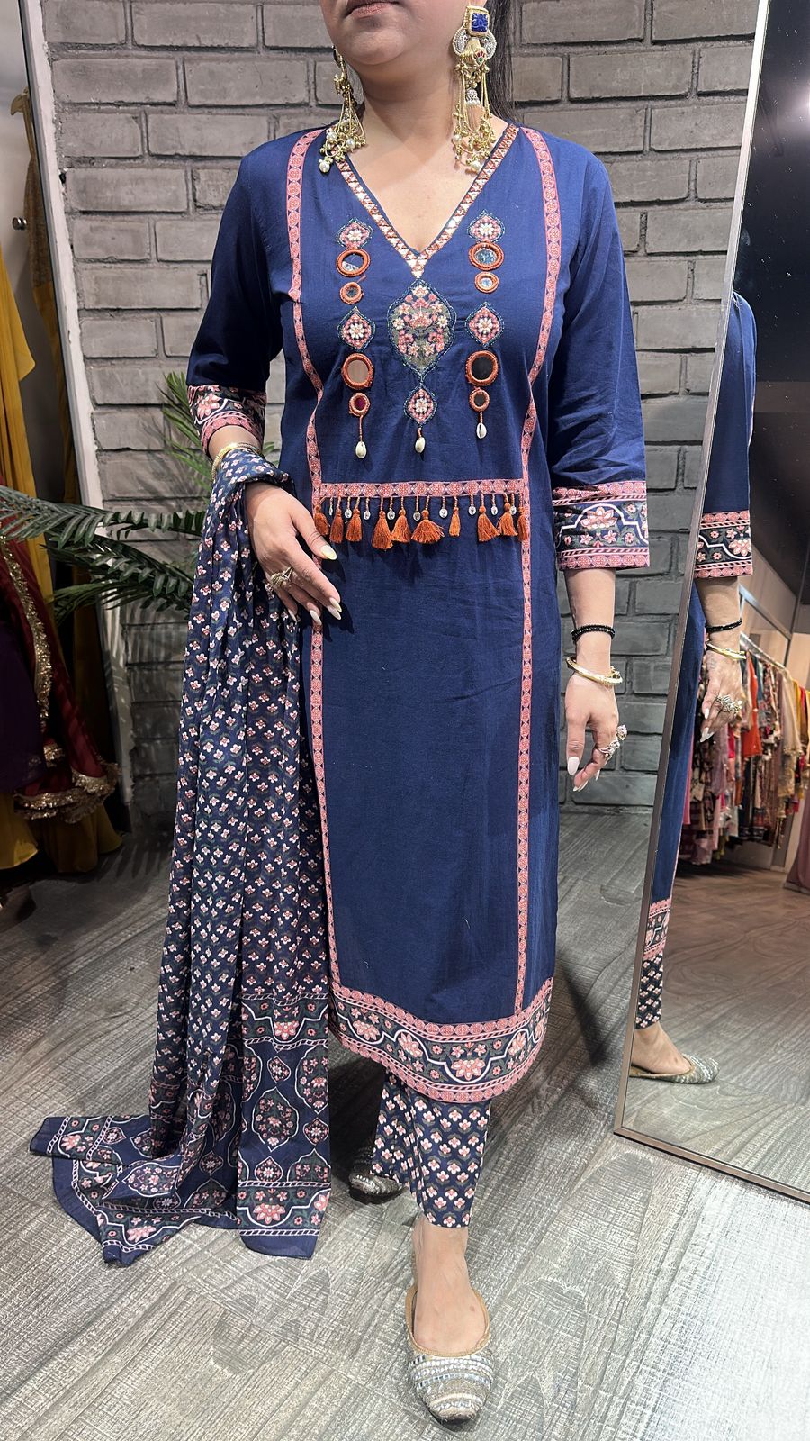 Kajra Navy Blue Designer Cotton Suit