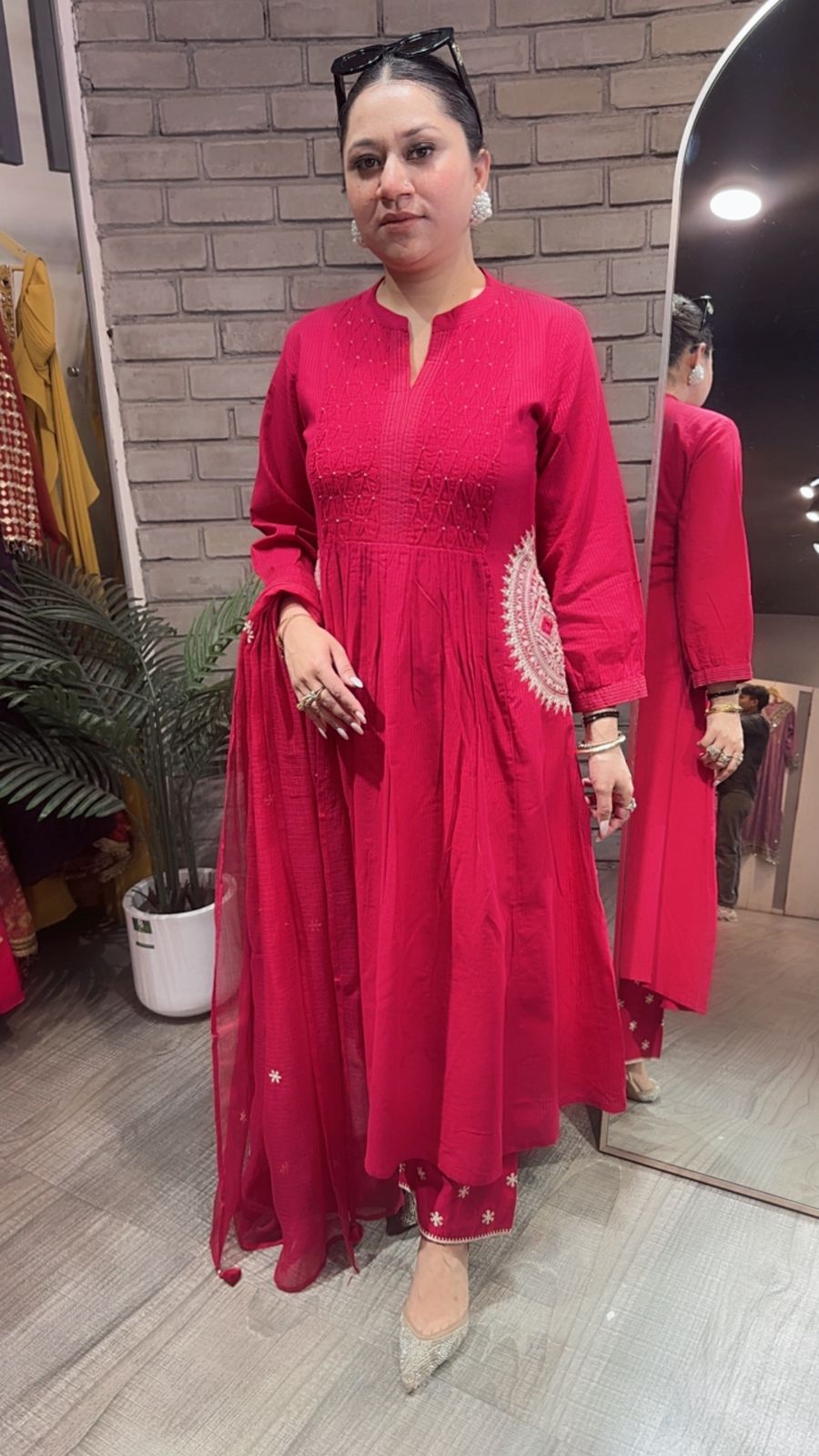 Koshki Cherry Red Anarkali Designer Suit