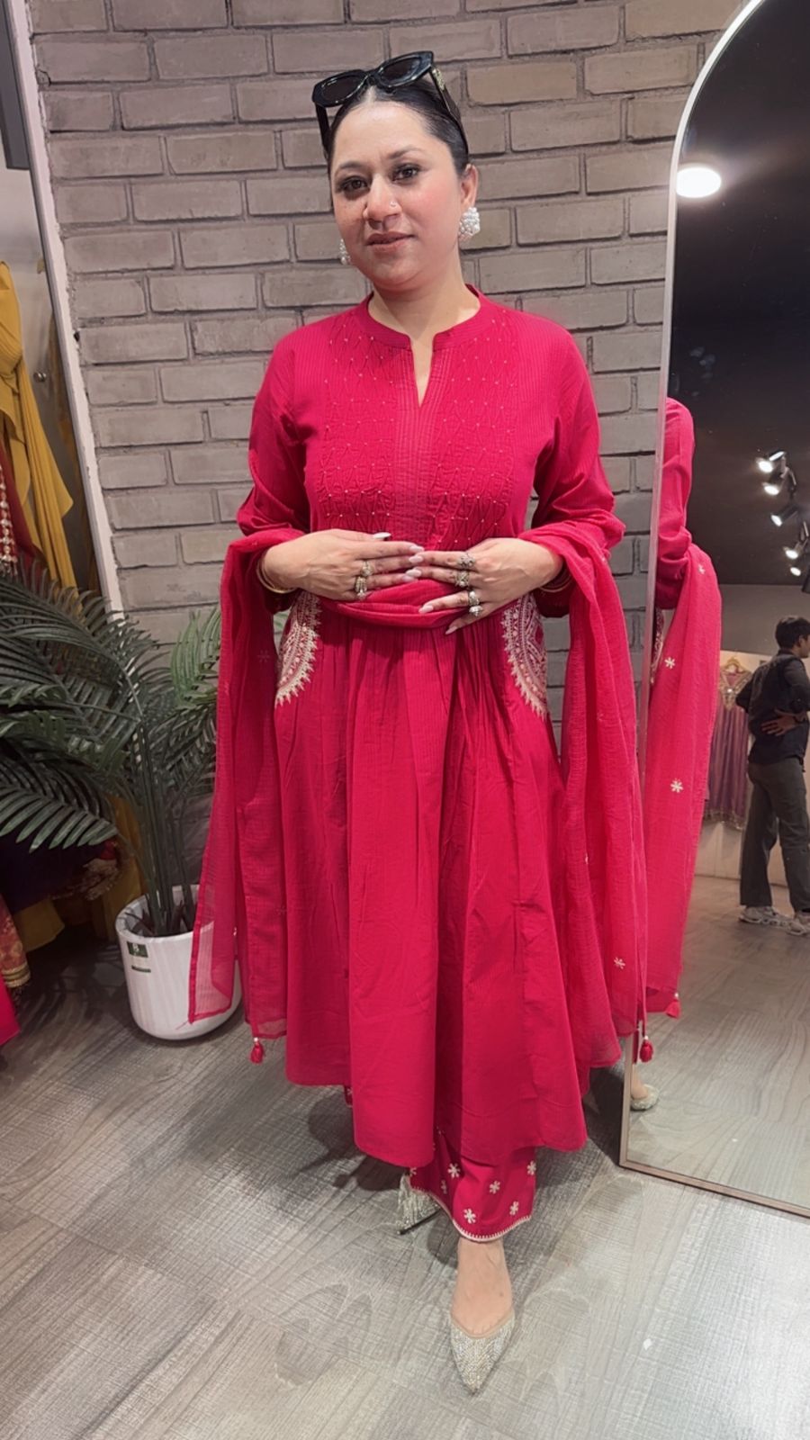 Koshki Cherry Red Anarkali Designer Suit