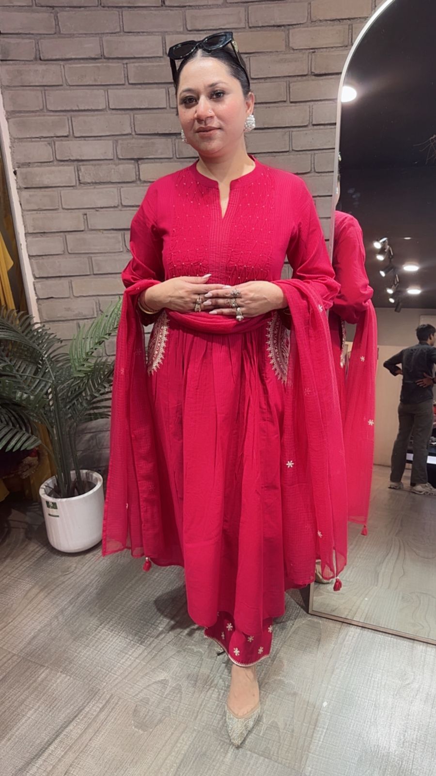 Koshki Cherry Red Anarkali Designer Suit