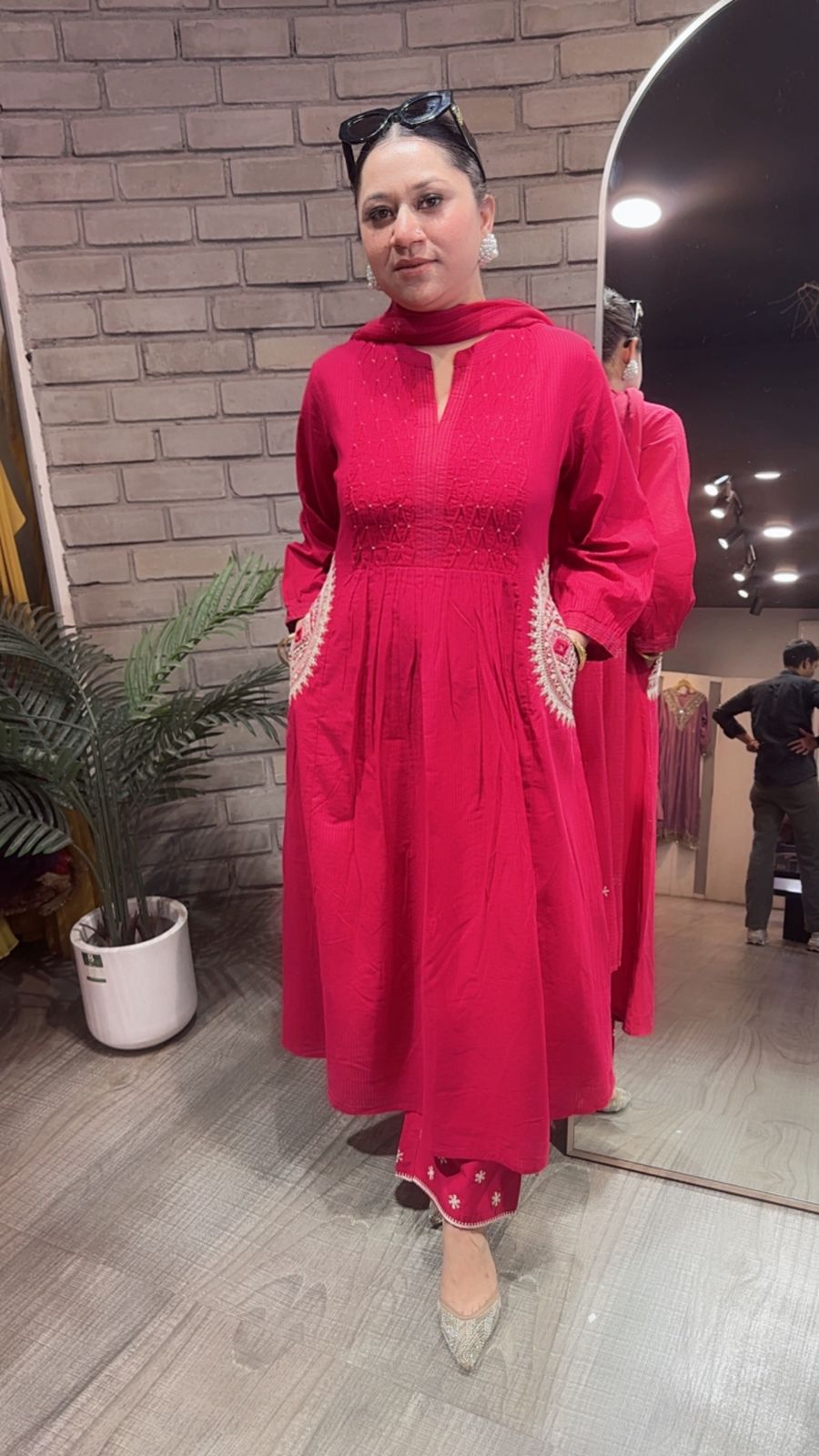 Koshki Cherry Red Anarkali Designer Suit