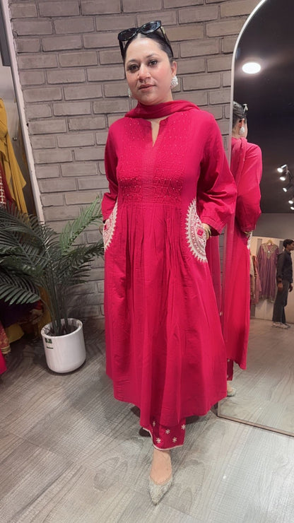 Koshki Cherry Red Anarkali Designer Suit