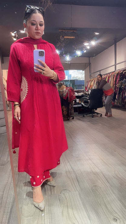 Koshki Cherry Red Anarkali Designer Suit