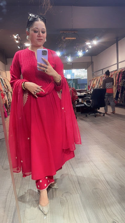 Koshki Cherry Red Anarkali Designer Suit