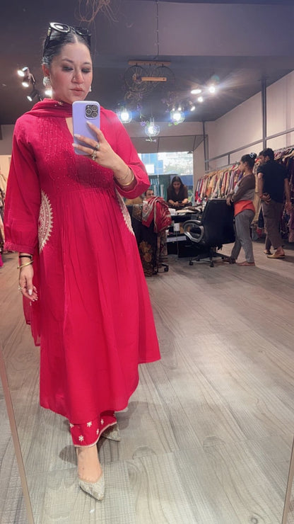 Koshki Cherry Red Anarkali Designer Suit