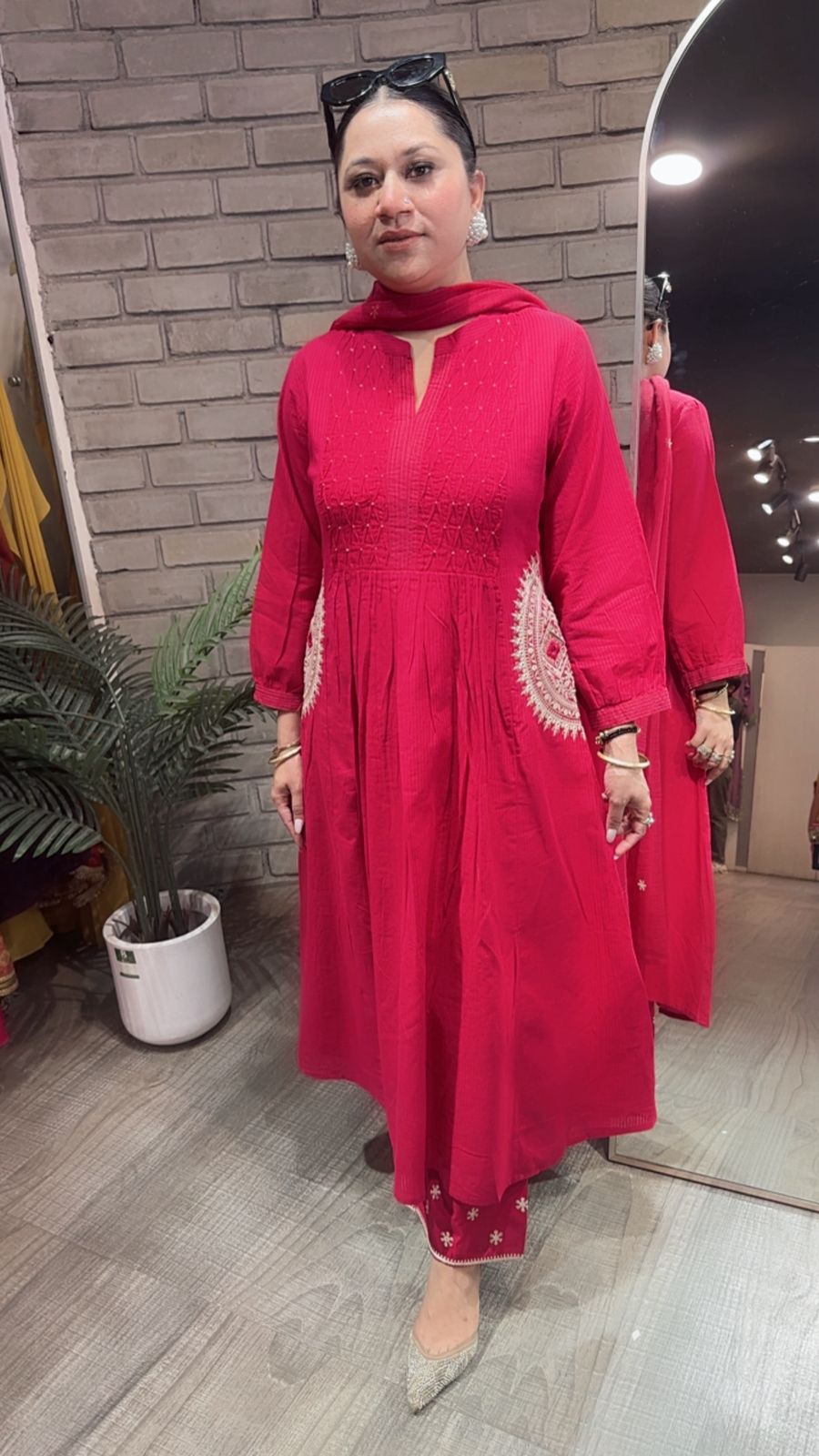 Koshki Cherry Red Anarkali Designer Suit