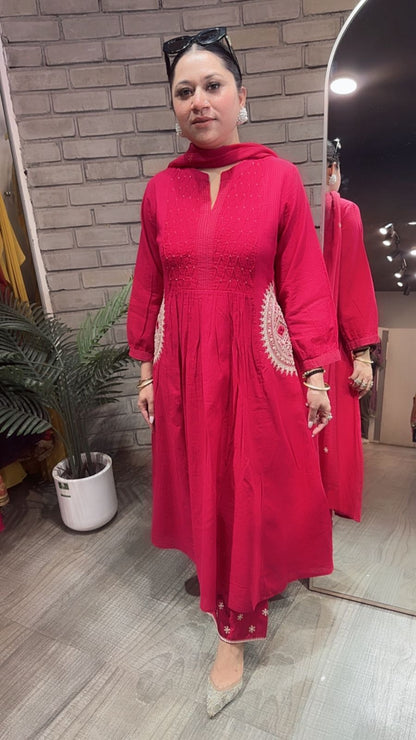 Koshki Cherry Red Anarkali Designer Suit