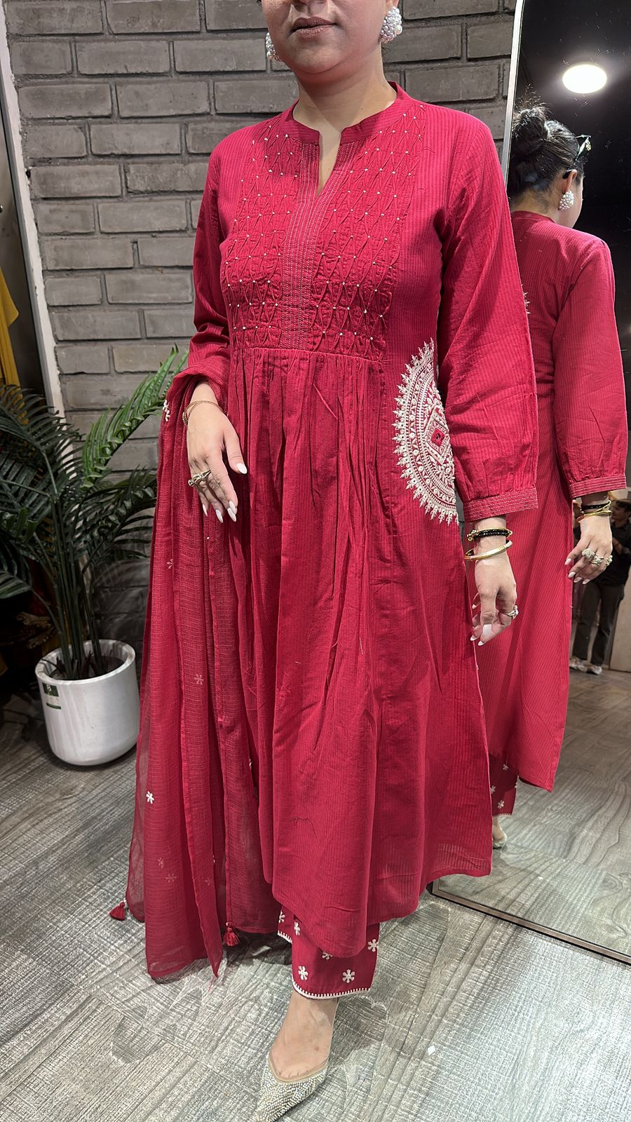 Koshki Cherry Red Anarkali Designer Suit