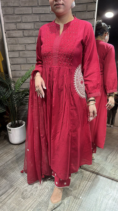 Koshki Cherry Red Anarkali Designer Suit