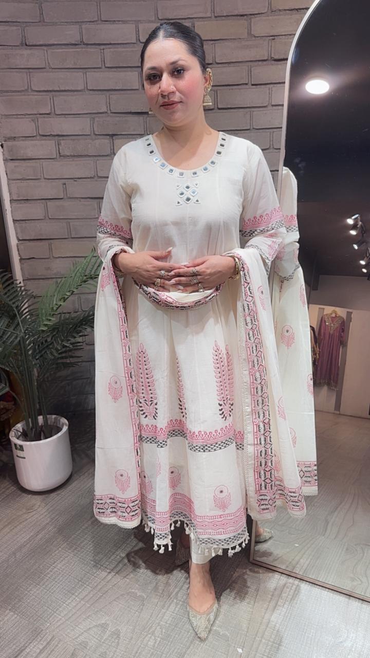 Feather Designer Anarkali Cotton Suit