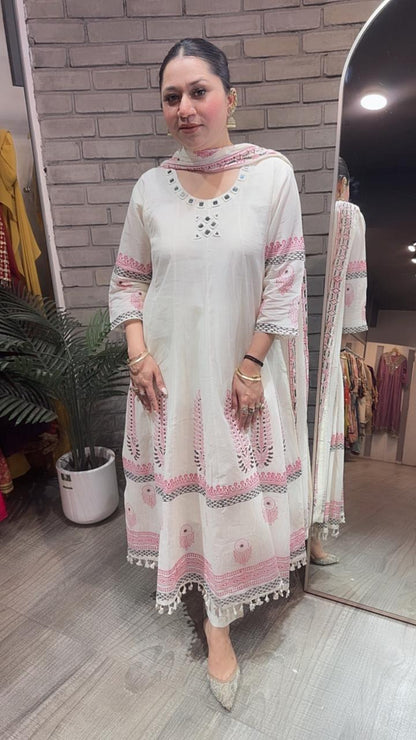 Feather Designer Anarkali Cotton Suit