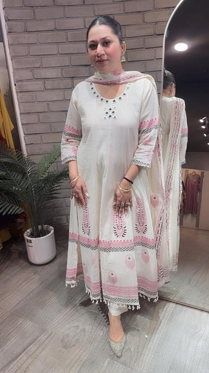 Feather Designer Anarkali Cotton Suit