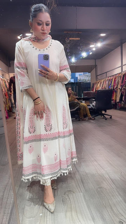 Feather Designer Anarkali Cotton Suit
