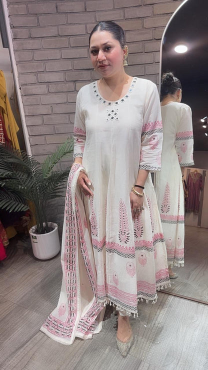 Feather Designer Anarkali Cotton Suit