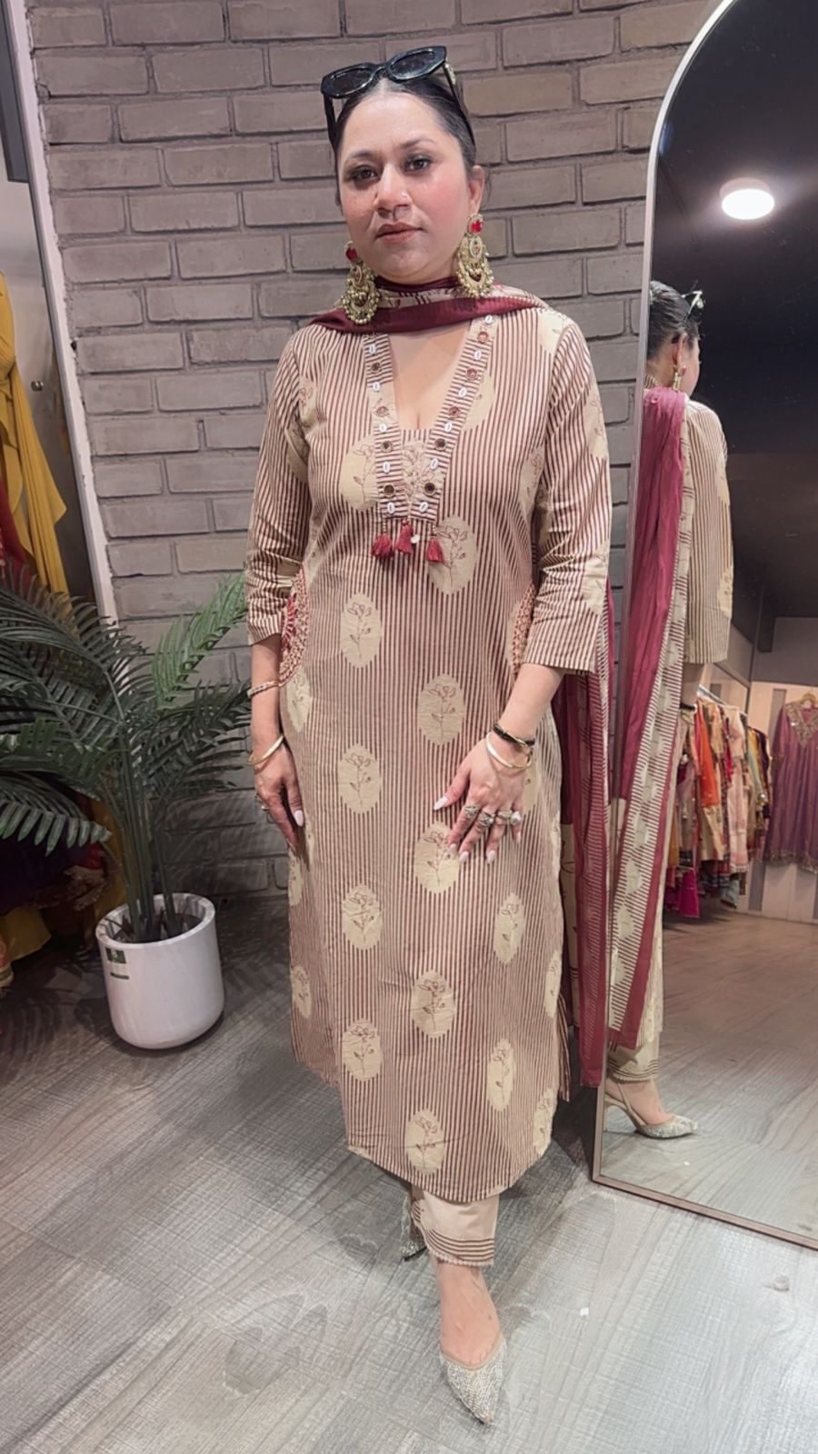 Leela Mahroon Beige Designer Cotton Suit