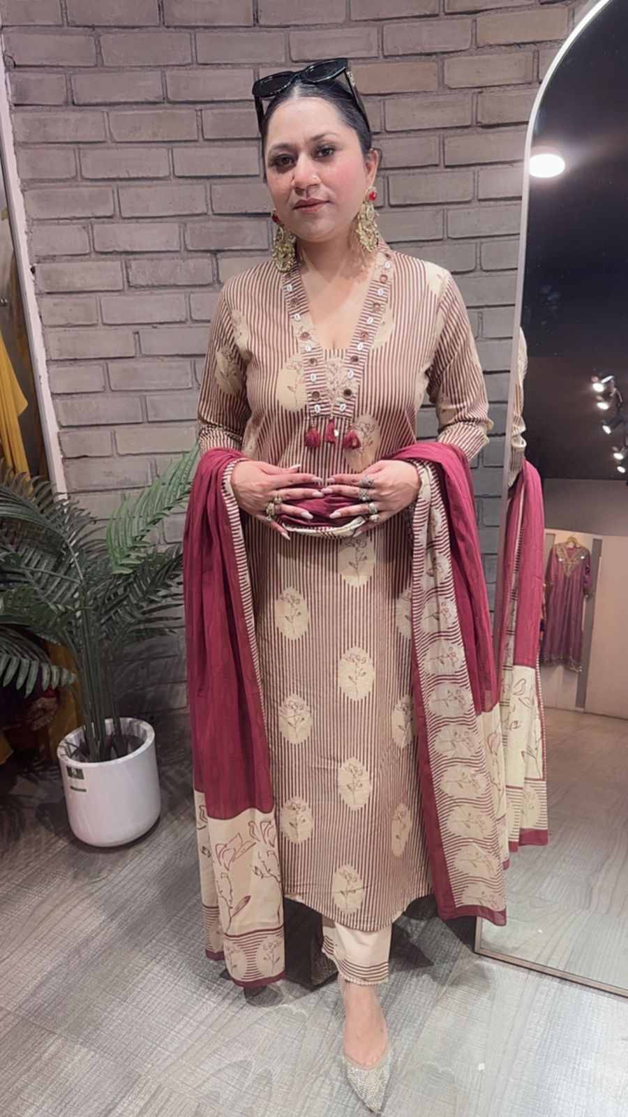 Leela Mahroon Beige Designer Cotton Suit