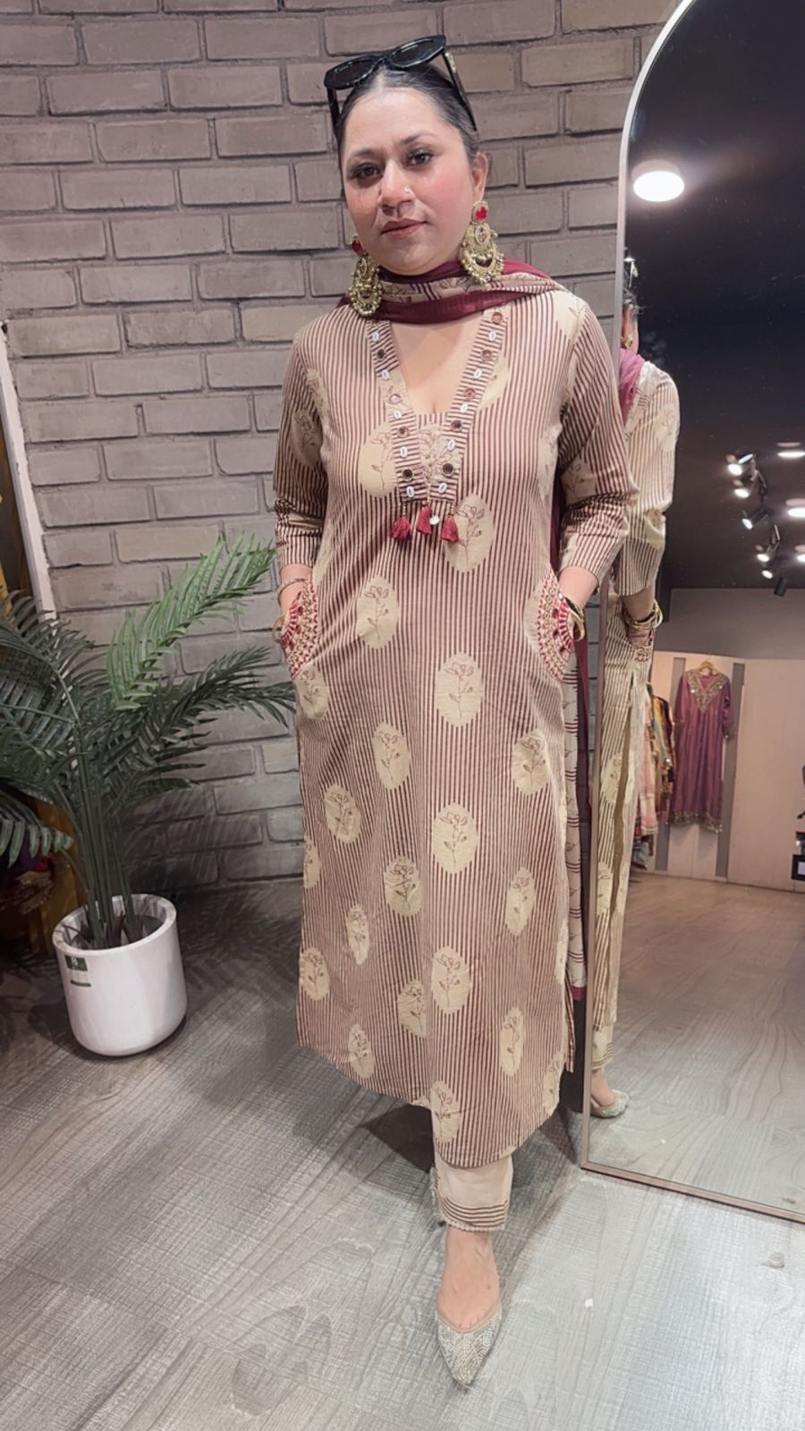 Leela Mahroon Beige Designer Cotton Suit