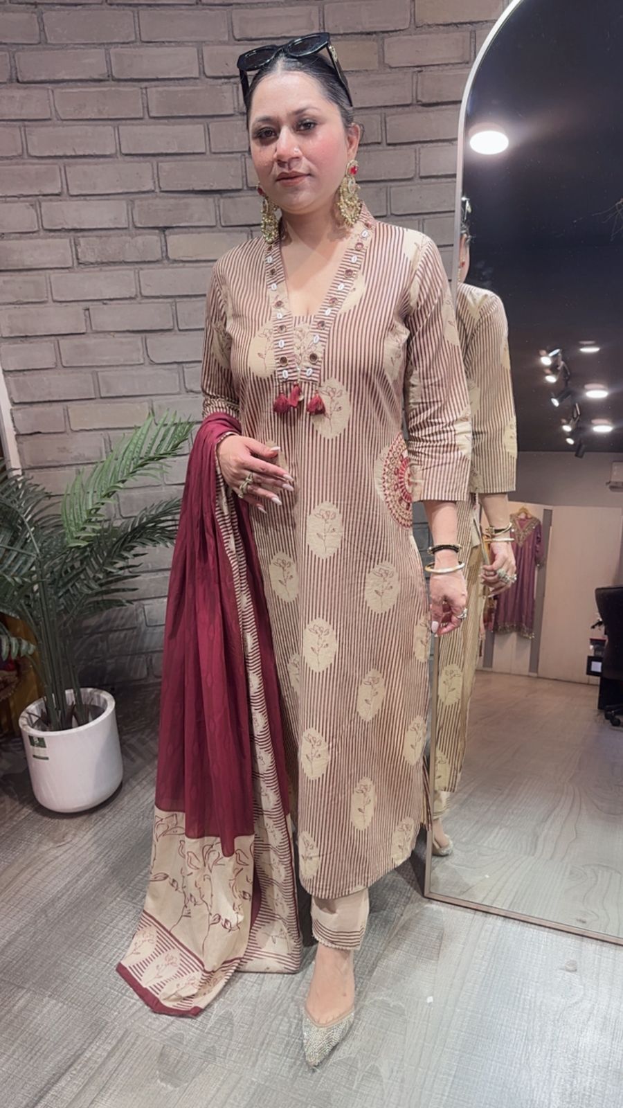 Leela Mahroon Beige Designer Cotton Suit