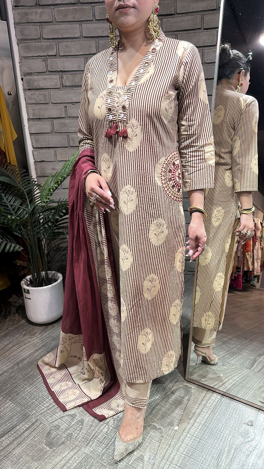 Leela Mahroon Beige Designer Cotton Suit