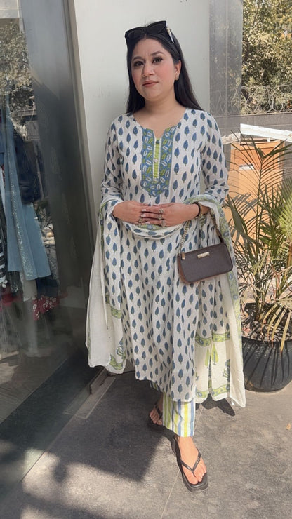 Leaf white Designer Cotton Suit