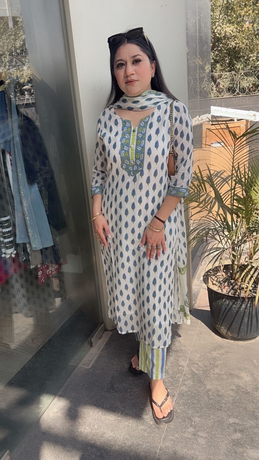 Leaf white Designer Cotton Suit