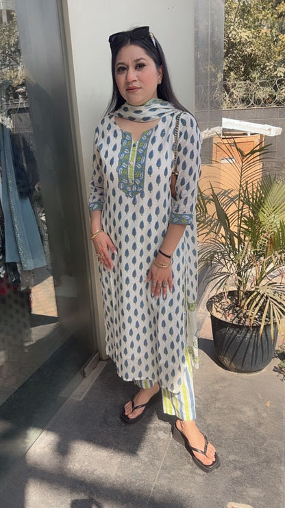 Leaf white Designer Cotton Suit