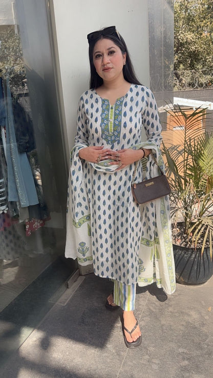 Leaf white Designer Cotton Suit
