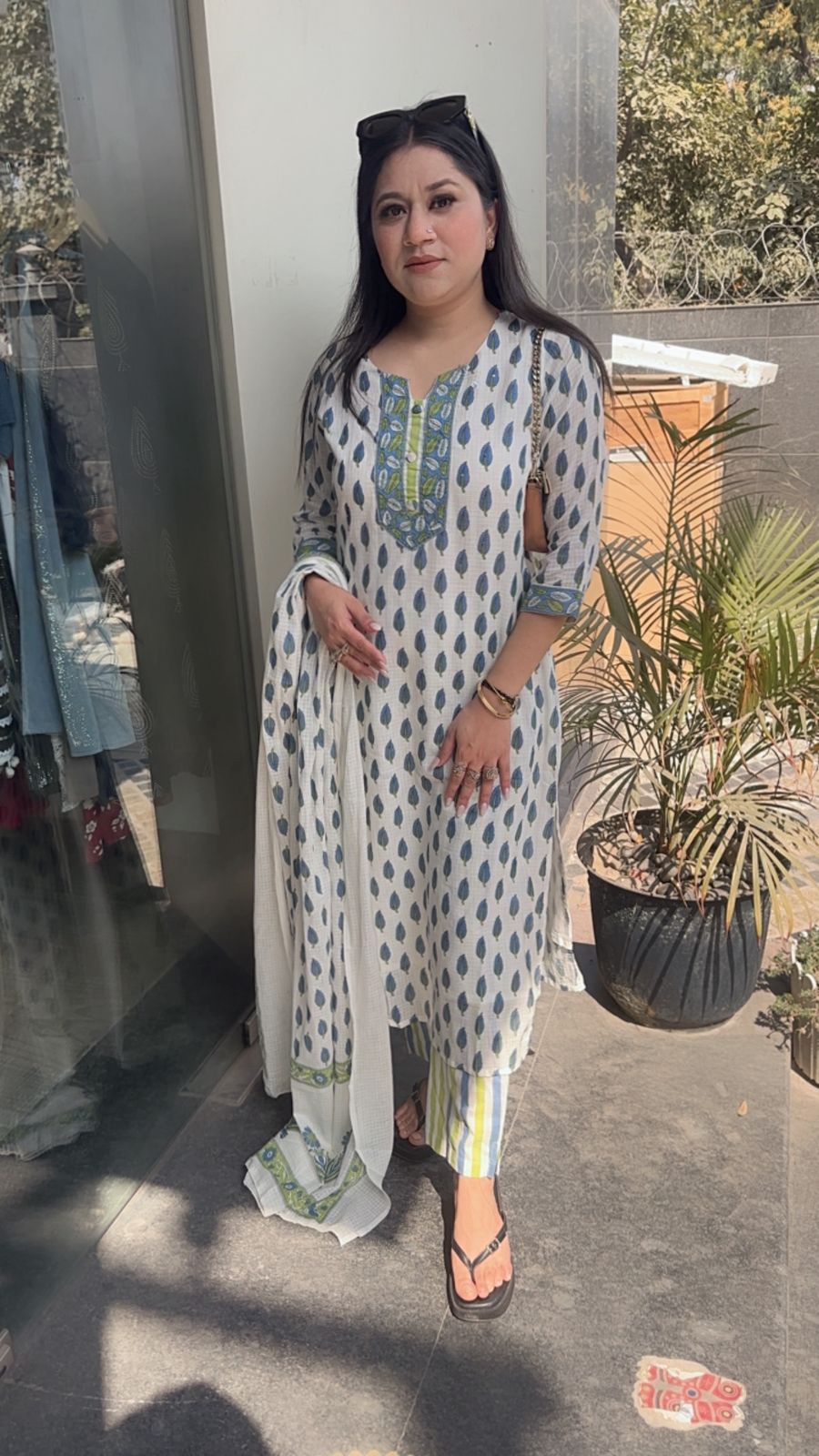 Leaf white Designer Cotton Suit