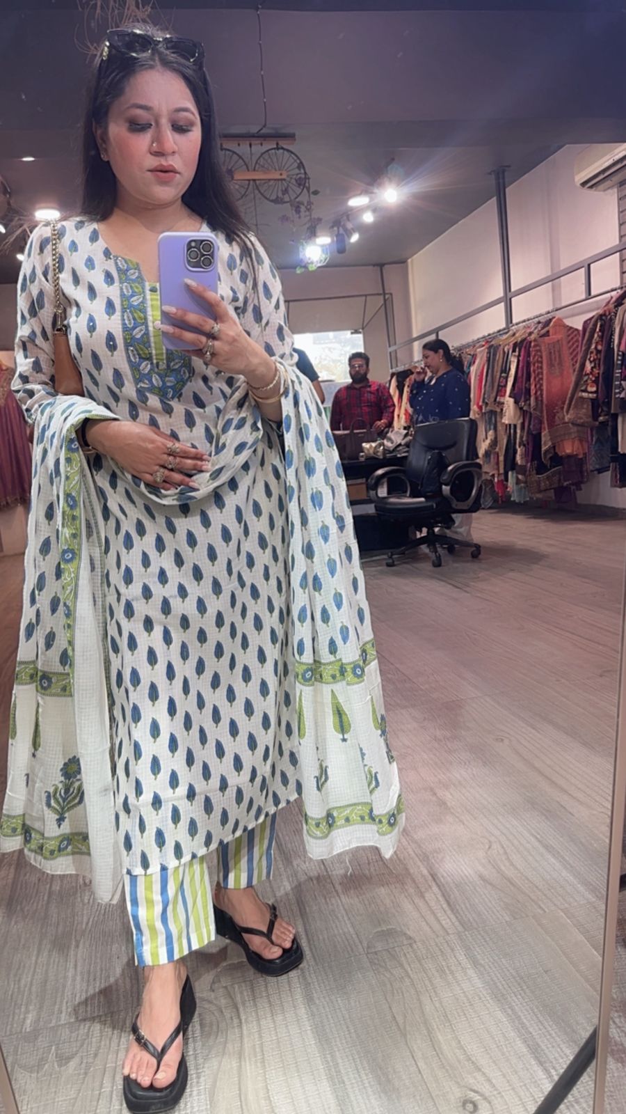 Leaf white Designer Cotton Suit