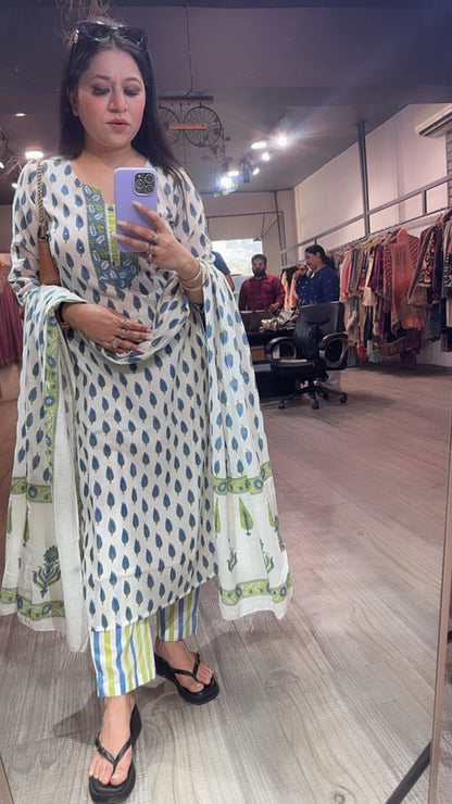 Leaf white Designer Cotton Suit