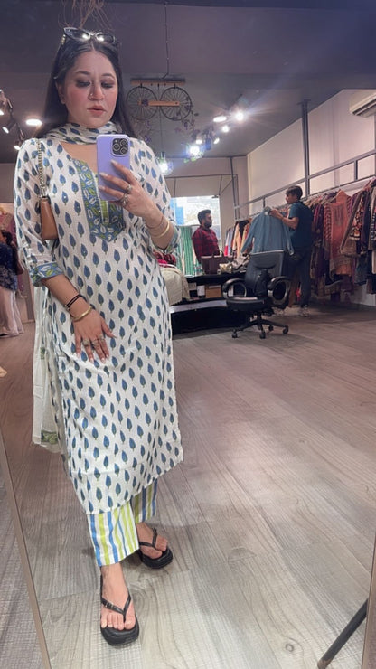 Leaf white Designer Cotton Suit