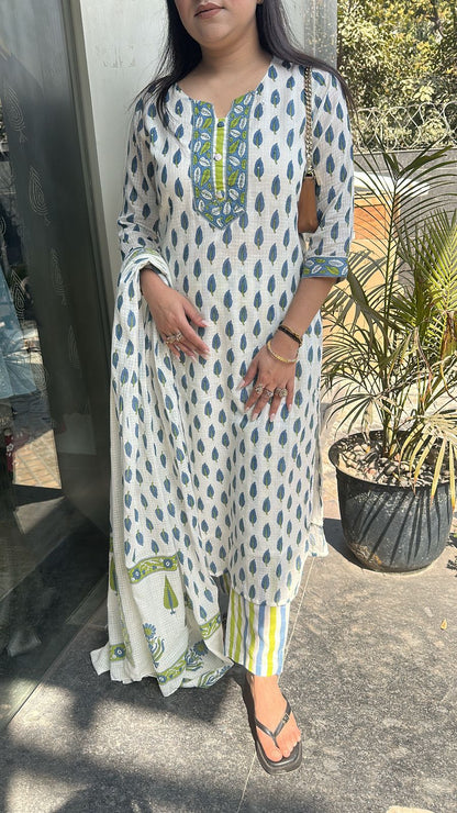 Leaf white Designer Cotton Suit