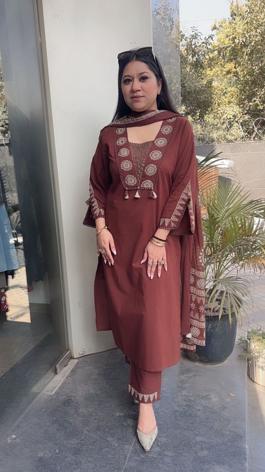 Chai Brown Designer Cotton Suit