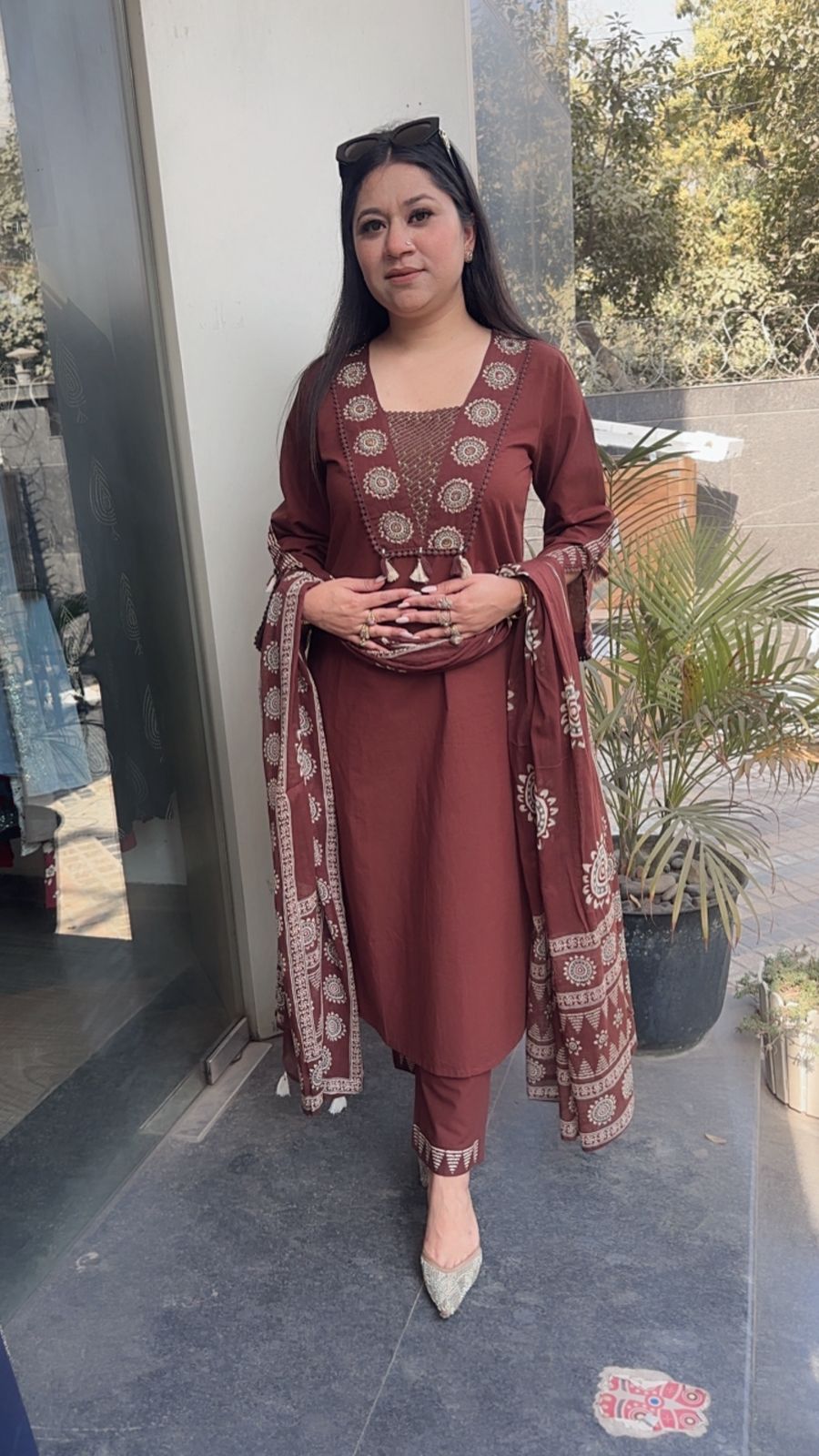 Chai Brown Designer Cotton Suit