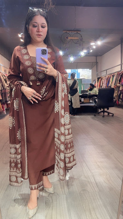 Chai Brown Designer Cotton Suit