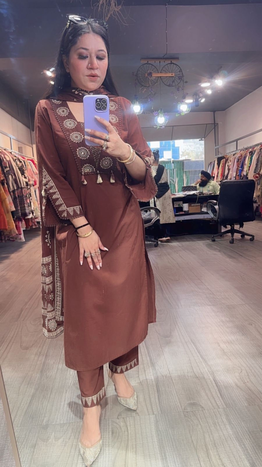 Chai Brown Designer Cotton Suit