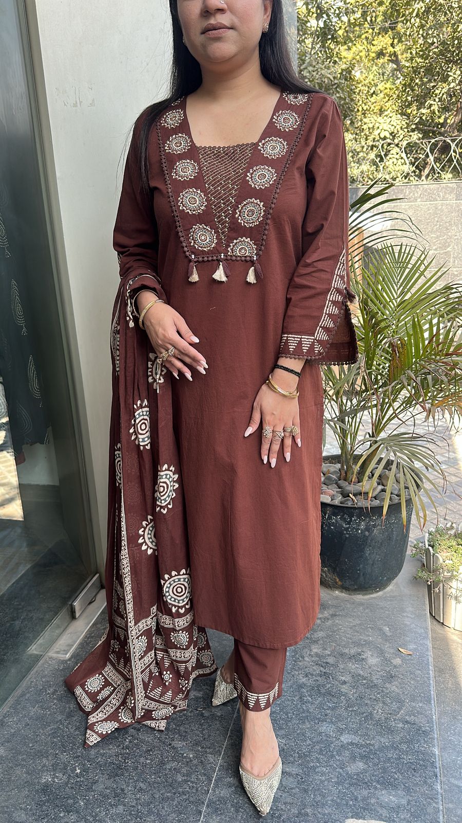 Chai Brown Designer Cotton Suit