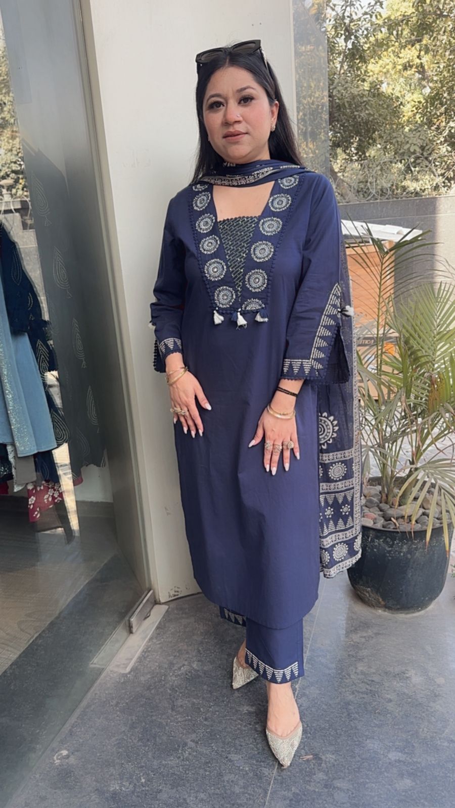 Chai Blue Designer Cotton Suit