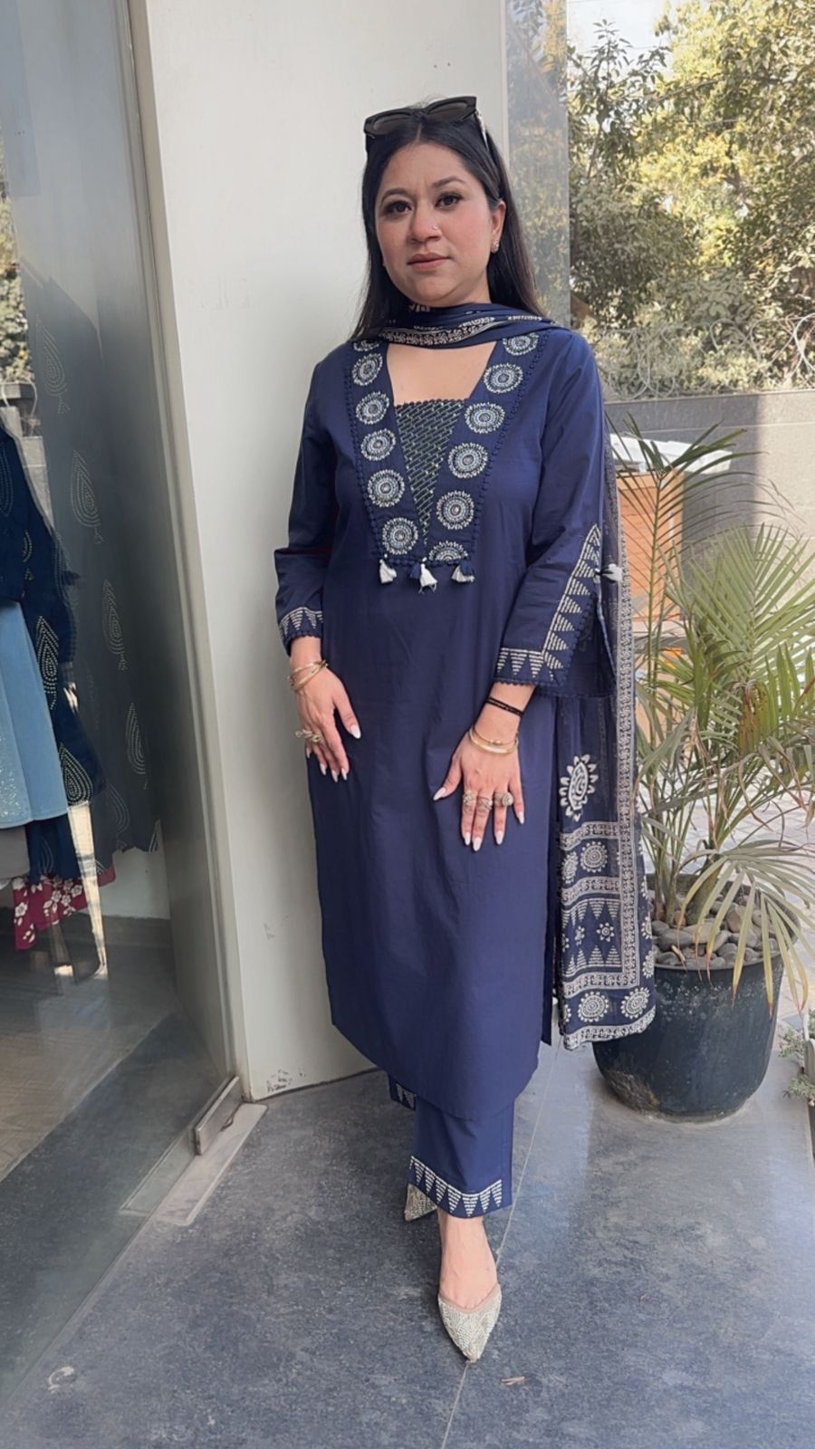 Chai Blue Designer Cotton Suit