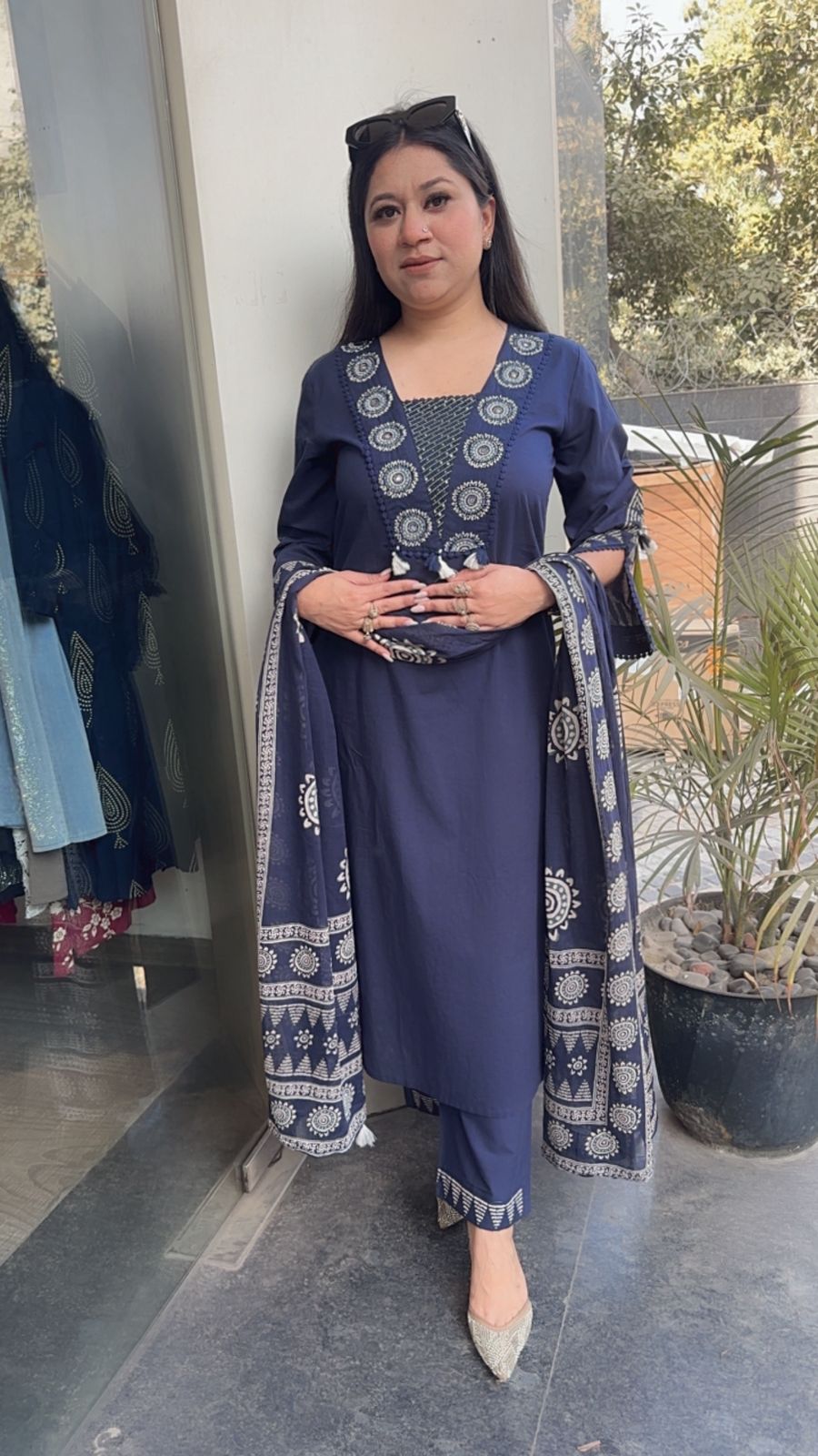 Chai Blue Designer Cotton Suit