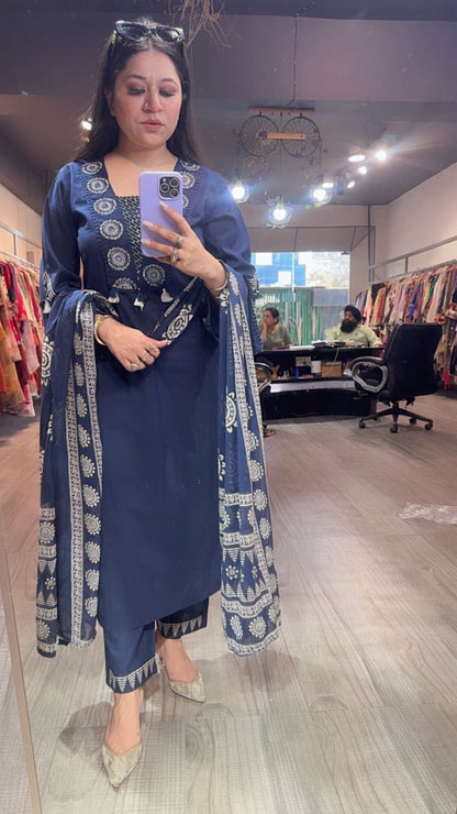 Chai Blue Designer Cotton Suit
