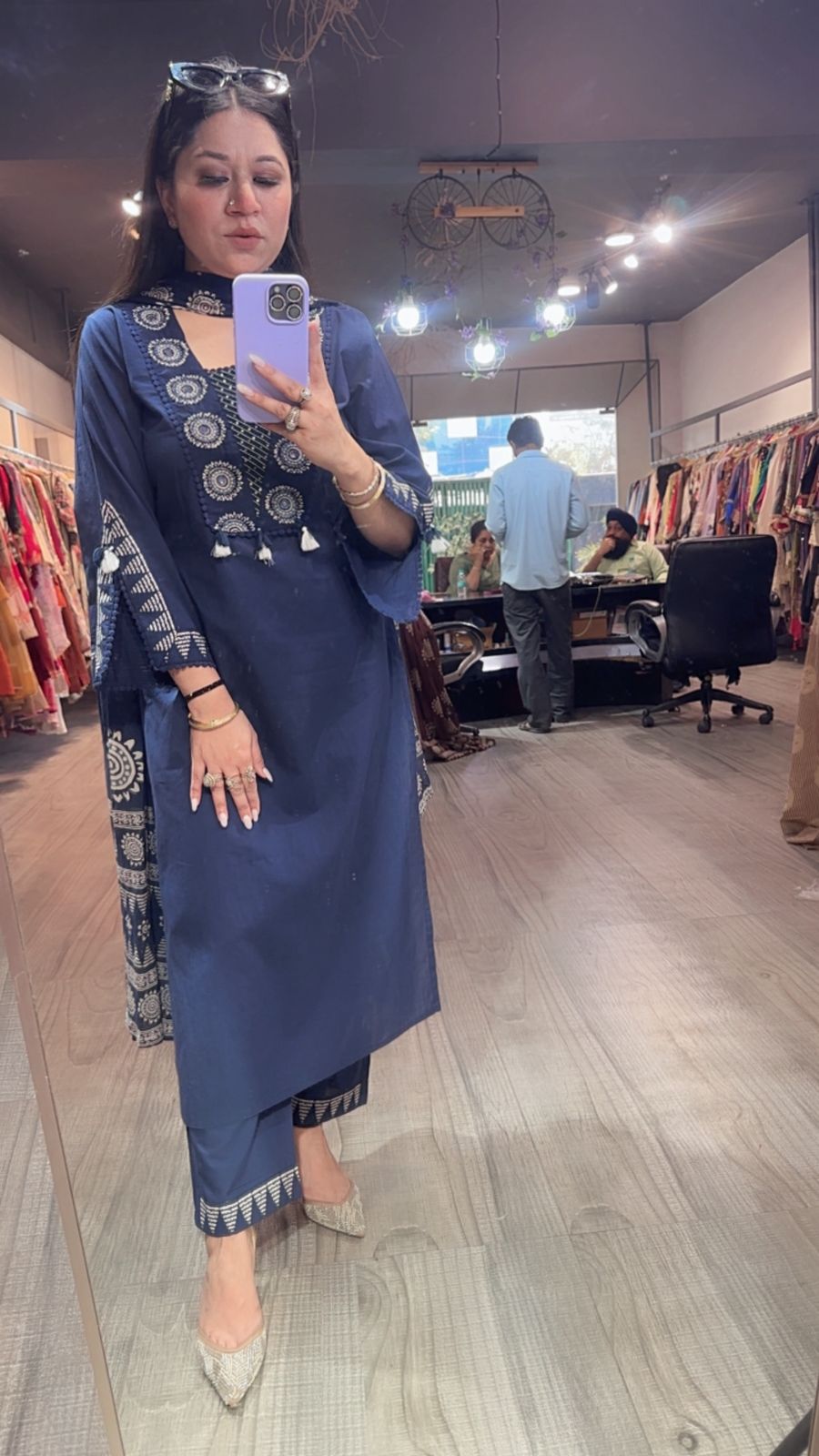 Chai Blue Designer Cotton Suit