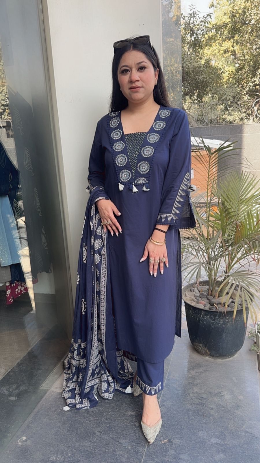 Chai Blue Designer Cotton Suit