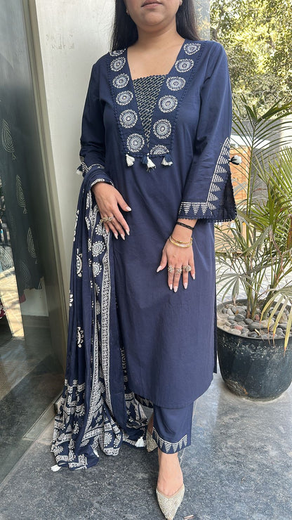 Chai Blue Designer Cotton Suit