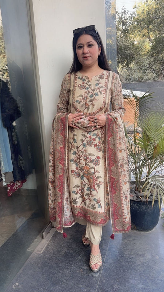 Beans Beige Designer Cotton Suit